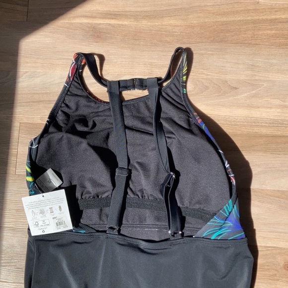 Ecobeach swimsuit one piece high neck black w floral printed vacation beach XL - Picture 10 of 15